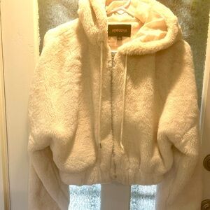 Ambiance Cream Teddy Jacket with Plush Collar and Cozy Fit